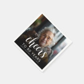 80e verjaardag Party Foto Wit Script Cheers Servet (Hoek)