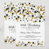 80e Verjaardag Party Gold Silver Glitter Stars Kaart (Voorkant / Achterkant)