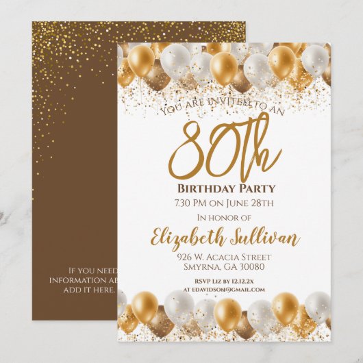 80e verjaardag Party Gouden ballon Kaart (Voorkant / Achterkant)