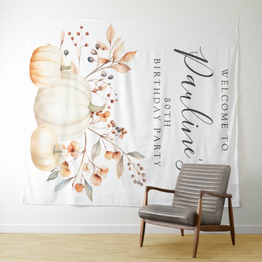 80e Verjaardag Party Herfst Pompoen Bladeren Wandkleed (In Situ (horizontaal))