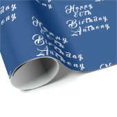 80e verjaardag Party naam blauw Modern patroon Cadeaupapier (Rol Hoek)
