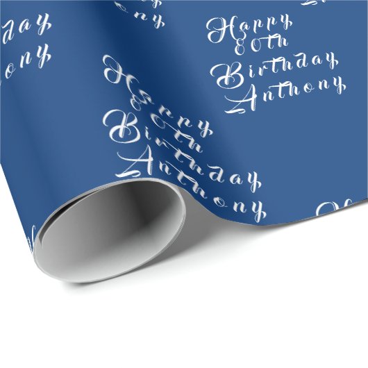 80e verjaardag Party naam blauw Modern patroon Cadeaupapier (Rol Hoek)