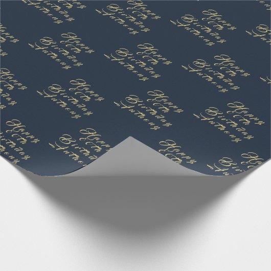 80e verjaardag Party Naam Marine Blauw Modern Patr Cadeaupapier (Hoek)