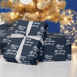 80e verjaardag Party Naam Marine Blauw Modern Patr Cadeaupapier