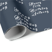 80e verjaardag Party Naam Marine Blauw Modern Patr Cadeaupapier (Rol Hoek)