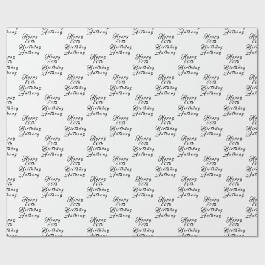 80e verjaardag Party Naam Zwart Modern Patroon Cadeaupapier (Vlak)