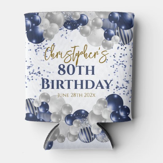 80e verjaardag Party Navy Ballonnen Blikjeskoeler (Voorkant)