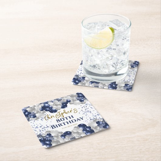 80e verjaardag Party Navy Ballonnen Kartonnen Onderzetters (Insitu)