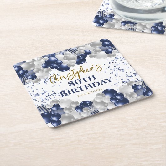 80e verjaardag Party Navy Ballonnen Kartonnen Onderzetters (Schuin)