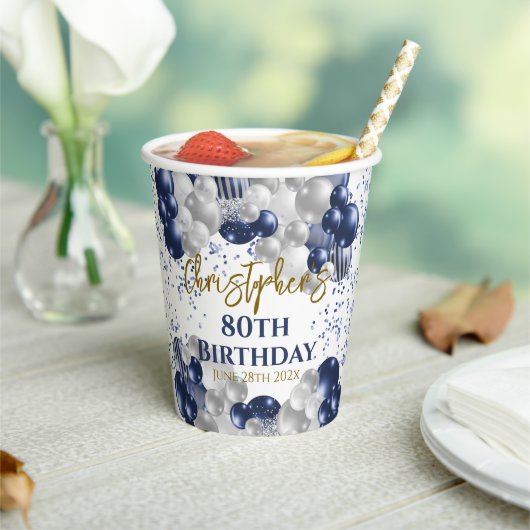 80e verjaardag Party Navy Ballonnen Papieren Bekers (Insitu)