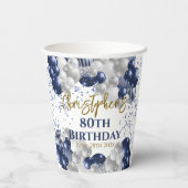 80e verjaardag Party Navy Ballonnen Papieren Bekers (Achterkant)