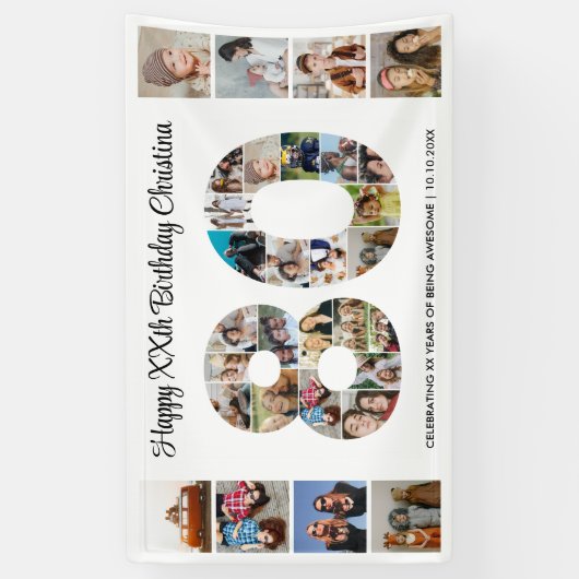 80e verjaardag Party Nummer 80 Fotocollage Spandoek (Verticaal)