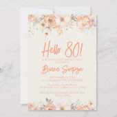 80e Verjaardag Party Perzik Beige Ivoor Bloemen Kaart (Voorkant)