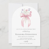 80e Verjaardag Party Pink Bow Wildflower Arch Kaart (Voorkant)