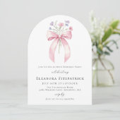 80e Verjaardag Party Pink Bow Wildflower Arch Kaart (Staand voorkant)