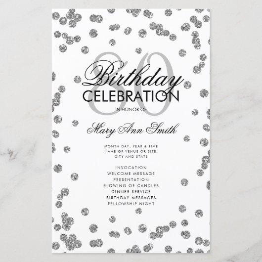 80e verjaardag Party Programma Zilveren Glitter Me (Voorkant)