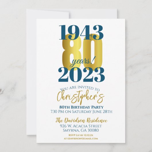 80e verjaardag Party Typografie Datum Kaart (Voorkant)