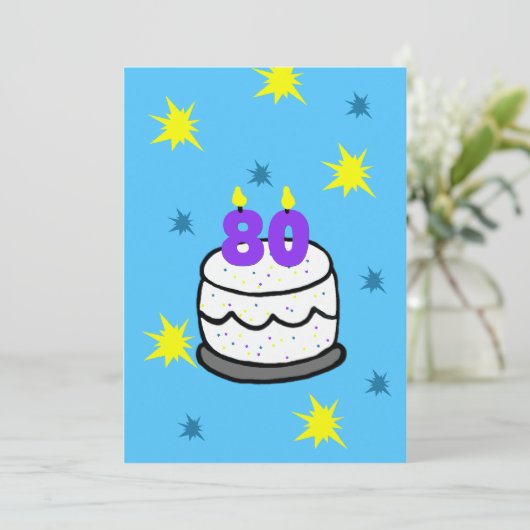 80e verjaardag Party uitnodiging 80 kaars op taart (Staand voorkant)
