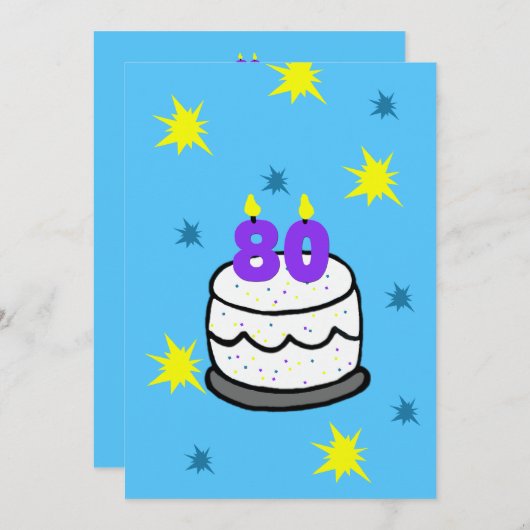 80e verjaardag Party uitnodiging 80 kaars op taart (Voorkant / Achterkant)