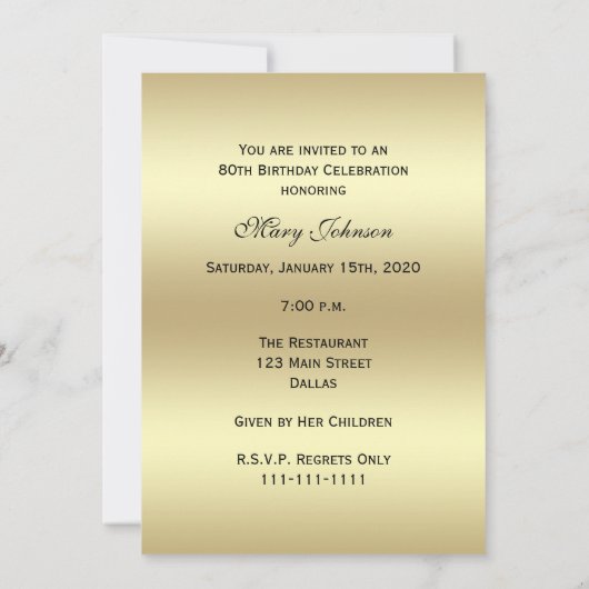80e verjaardag Party Uitnodiging Foto 80e (Achterkant)