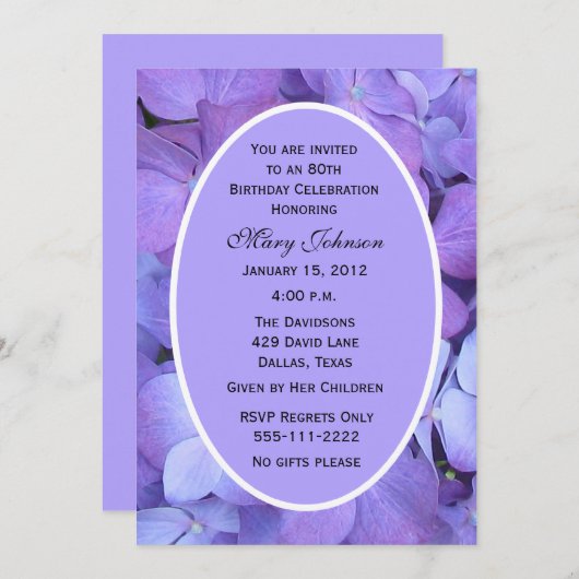 80e verjaardag Party uitnodiging Hydrangeas (Voorkant / Achterkant)