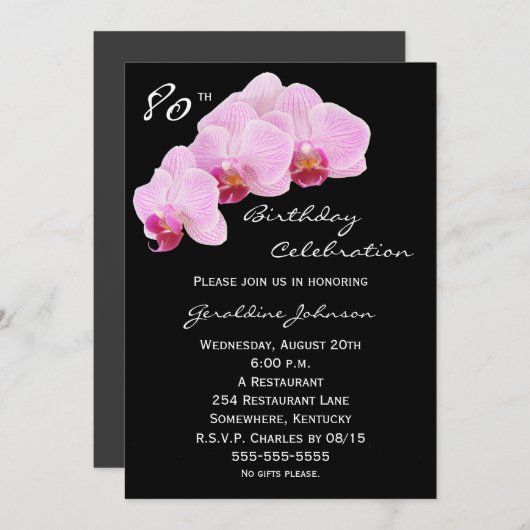 80e verjaardag Party Uitnodiging Orchideeën (Voorkant / Achterkant)