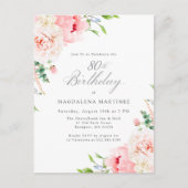 80e Verjaardag Party Vrouwelijke Roze Bloemen Invi Uitnodiging Briefkaart (Voorkant)