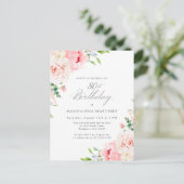 80e Verjaardag Party Vrouwelijke Roze Bloemen Invi Uitnodiging Briefkaart (Staand voorkant)