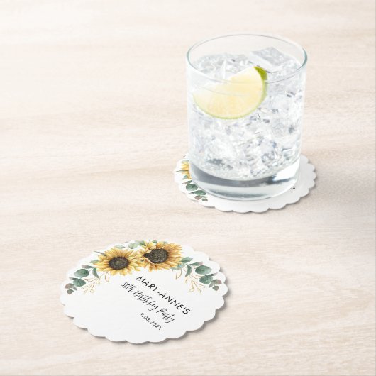 80e Verjaardag Party Zonnebloem Bloemen Script Kartonnen Onderzetters (Insitu)