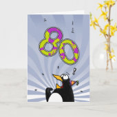 80e verjaardag - Penguin Surprise Kaart (Gele Bloem)