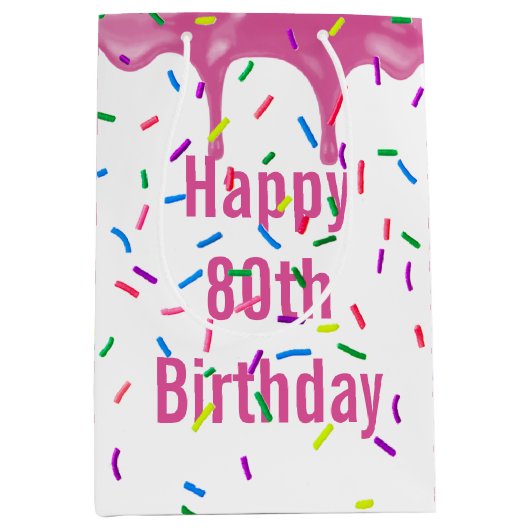 80e verjaardag prins op roze ijsvorming medium cadeauzakje (Voorkant)