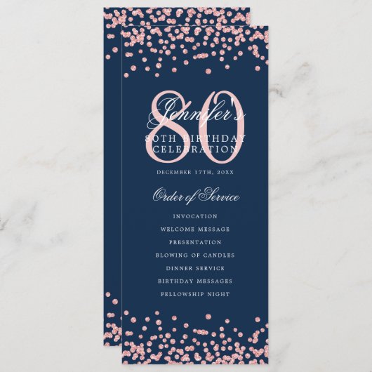 80e Verjaardag Programma Bedankt Roos Gold Navy Bl (Voorkant / Achterkant)