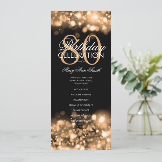 80e verjaardag programma Glam Lights Gold w / Menu (Staand voorkant)