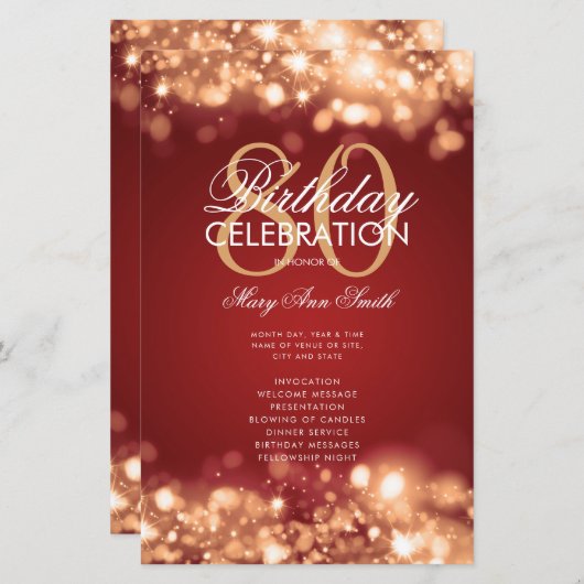 80e verjaardag programma Glam Lights Rood Goud w / (Voorkant / Achterkant)