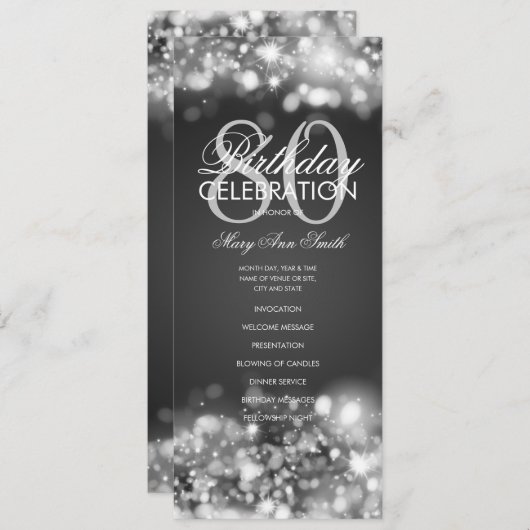 80e verjaardag programma Glam Lights Zilver Menu (Voorkant / Achterkant)