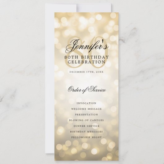 80e Verjaardag Programma Gold Bokeh w / Dank u (Voorkant)