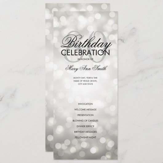 80e verjaardag Programma Lichten Zilver Menu (Voorkant / Achterkant)