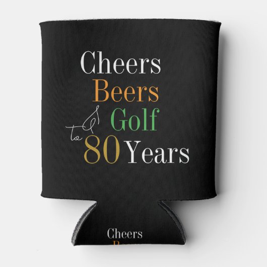 80e verjaardag Proost Beers Golf Zwart Goud Party Blikjeskoeler (Voorkant)