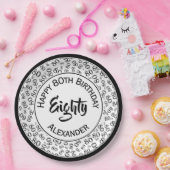 80e verjaardag Random Number Pattern Black/White Papieren Bordje (Feest)