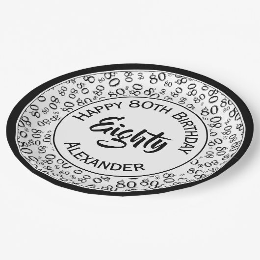80e verjaardag Random Number Pattern Black/White Papieren Bordje (Gekanteld)