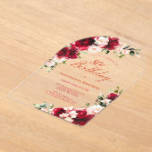 80e Verjaardag Red Rose Pink Peony Bloemenboog Acryl Uitnodigingen (Laagn)