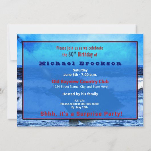 80e verjaardag - Reeling in the Big One (vis) Kaart (Achterkant)