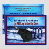 80e verjaardag - Reeling in the Big One (vis) Kaart (Voorkant / Achterkant)