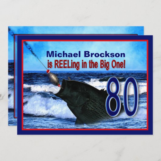 80e verjaardag - Reeling in the Big One (vis) Kaart (Voorkant / Achterkant)