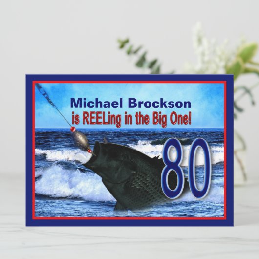 80e verjaardag - Reeling in the Big One (vis) Kaart (Staand voorkant)
