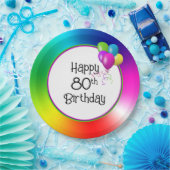 80e verjaardag regenboog papieren bordje (Feest)