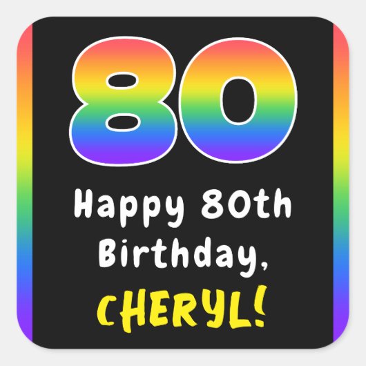 80e verjaardag: Regenboogspectrum # 80, Aangepaste Vierkante Sticker (Voorkant)