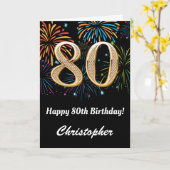 80e verjaardag regenboogvuurwerk zwart en goud kaart (Gele Bloem)