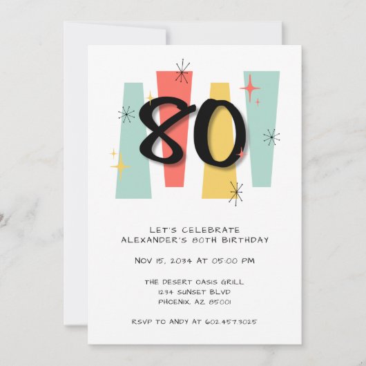 80e verjaardag Retro Midcentury Modern Kleurrijk Kaart (Voorkant)