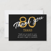 80e verjaardag Retro zwart en goud Bedankkaart (Voorkant)